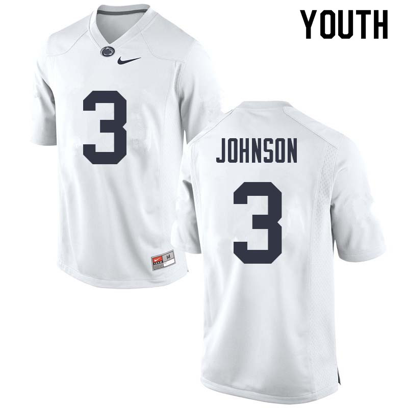 NCAA Nike Youth Penn State Nittany Lions Donovan Johnson #3 College Football Authentic White Stitched Jersey ULZ3398GM